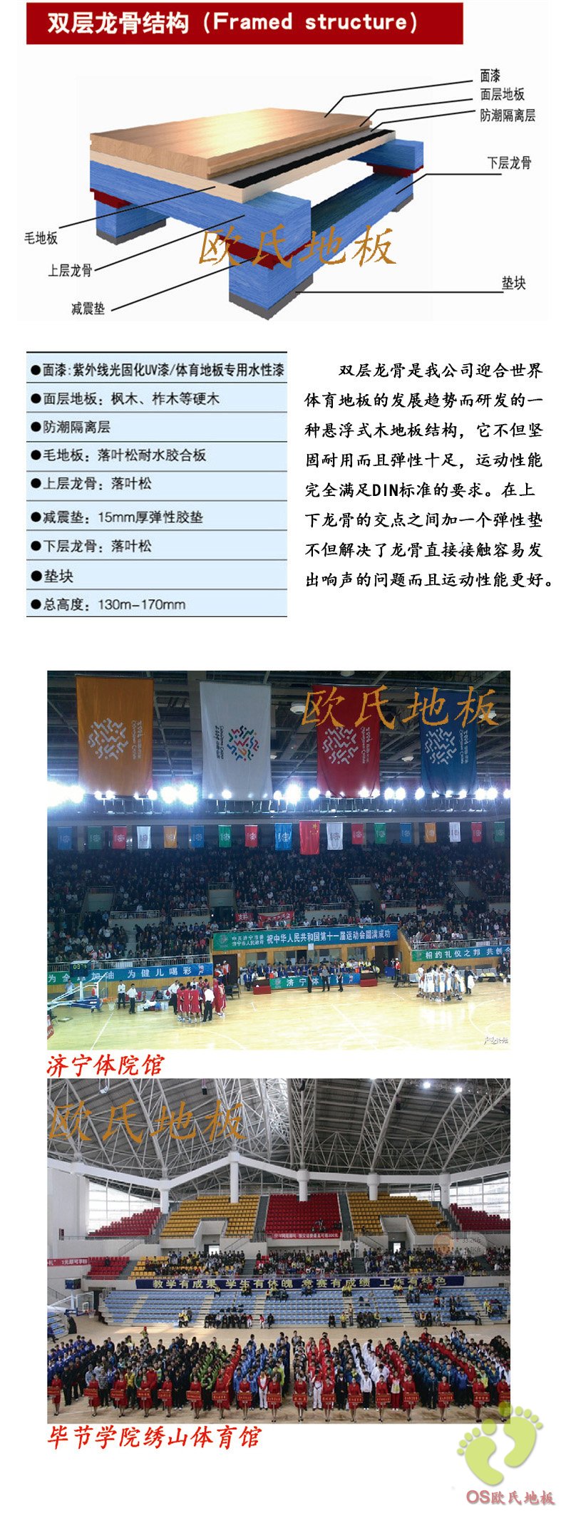 歐氏地板運(yùn)動木地板雙層龍骨結(jié)構(gòu)
